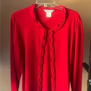 Misook Vibrant Red Blouse with Ruffle Detail